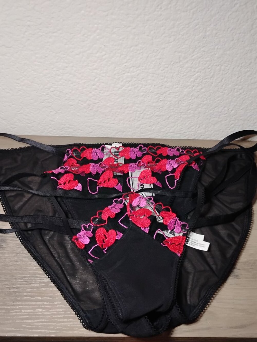 Victoria's Secret Heartbreaker Black Red Hearts embroidery Bundle of 3 NWT